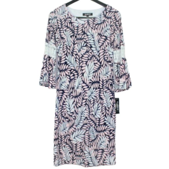 Glamour Navy Peach Leaf Print Dress NWT Sz 6 - Picture 1 of 5